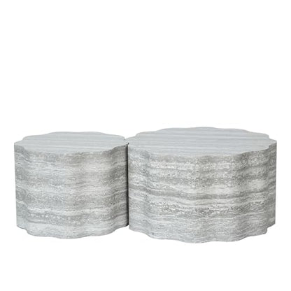 23.6''+26.7'' Set of 2 Faux Mars Pattern Round Coffee Tables, Modern Mini Side Tables Accent End Table for Apartment, Office, Living Room, (Beige Grey) - color: 23.6''+26.7'' Beige Grey