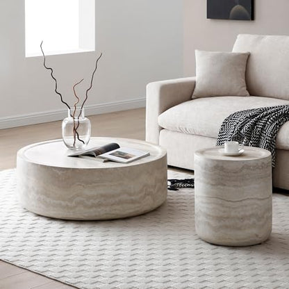 15.74" Round Faux Mable Side Table, End Coffee Table | Side Table, Concrete End Table, Travertine Accent Table, Living Room Furnitures, Mars Pattern, No Need Assembly - color: Mars,15.74,side Table