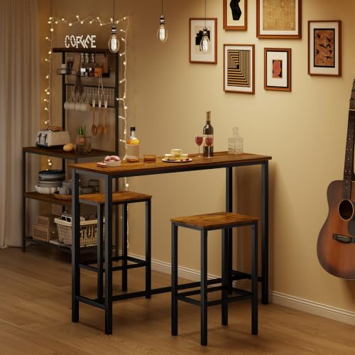 Zevemomo 3 Piece Dining Table Set, 47.2" Bar Table and Chairs Set | Counter Height Bar Table with Stools, Dining Pub for 2, Narrow High Top Pub Table Set for Small Spaces, Kitchen Living Room