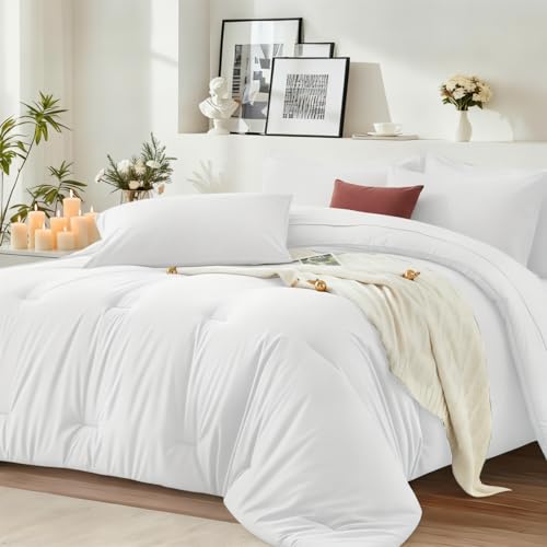 White Queen Comforter Set 7 Piece - Soft Bed in a Bag Queen Size Comforter Sets, Cozy Luxury Bedding Sets with Down Alternative Comforter, Flat Sheet, Fitted Sheet, 2 Pillowcases & 2 Shams - color: White, size: Queen