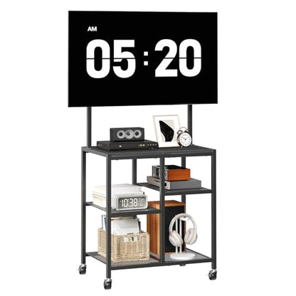 HOOBRO Small TV Stand with Wheels and Mount for 50 Inch TVs, Mobile Rolling TV Stand with Storage Shelves, Small Entertainment Center, for Living Room, Bedroom, Study, Black BB37DS01 - color: Black