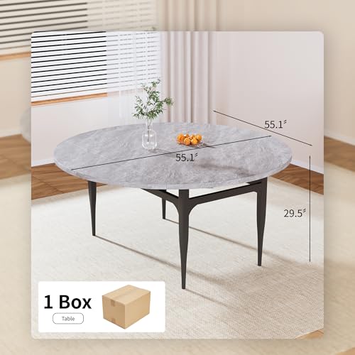 HIPIHOM 55 Inch Convertible Round‑to‑Square Dining Table with MDF Tabletop and Metal Frame - color: Grey