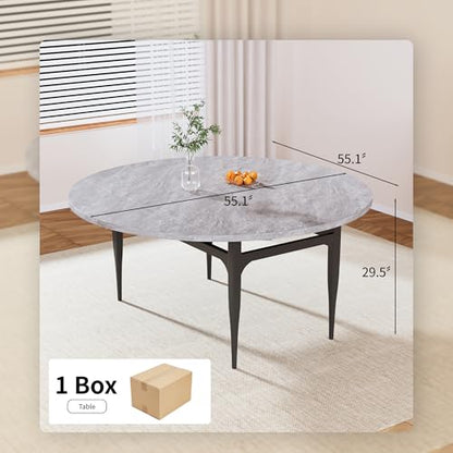 HIPIHOM 55 Inch Convertible Round‑to‑Square Dining Table with MDF Tabletop and Metal Frame - color: Grey