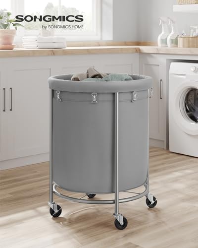 SONGMICS Laundry Basket, Rolling Steel Frame with 2 Locking Wheels, 190 L | Heavy-Duty Laundry Hamper Cart with Removable Bag, Gray and Metallic Silver, URLS001G01 - color: Gray + Metallic Silver, size: 190 L (1-Section)