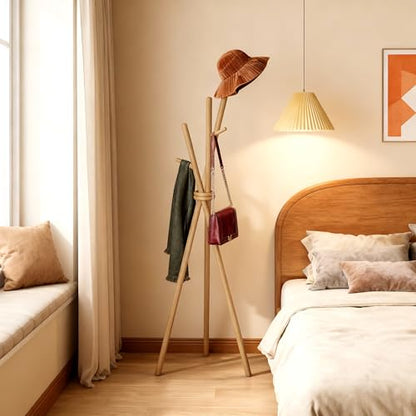 VICITON Wooden Coat Rack, Tripod Coat Tree Freestanding with 3 Hooks for Clothes, Hats and Handbags, Coat Hanger Stand for Bedroom, Living Room, Entryway (Light) - color: Light