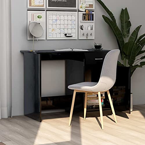 Writing Desk High Gloss Black 39.4 Inch Modern Computer Desk with Drawer, Engineered Wood Study Table for Home Office, Bedroom and Small Space, 39.4x19.7x29.9 in - color: Black, size: 39.4 x 19.7 x 29.9 in