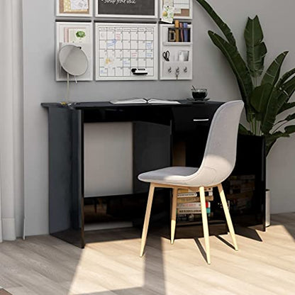 Writing Desk High Gloss Black 39.4 Inch Modern Computer Desk with Drawer, Engineered Wood Study Table for Home Office, Bedroom and Small Space, 39.4x19.7x29.9 in - color: Black, size: 39.4 x 19.7 x 29.9 in