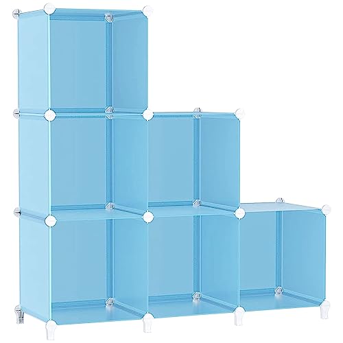 AWTATOS Cube Storage Organizer, Closet Organizers, 6 Cube Shelf, Blue | Portable Closet Storage Shelves, DIY Stackable Storage Cubes Bookshelf, Plastic Clothes Organizer Shelving for Bedroom, Home - color: Blue