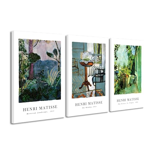 Wieco Art Canvas Prints Wall Art Set of 3 Henri Matisse Aesthetic Posters The Terrace, St.Tropez The Window Moroccan Landscape Matisse Prints Posters for Home Decorations - size: 16x24inchx3pcs(40x60cmx3pcs)