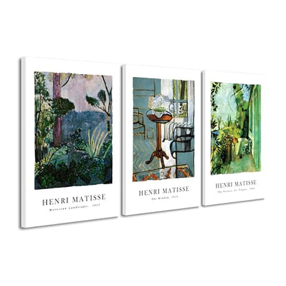 Wieco Art Canvas Prints Wall Art Set of 3 Henri Matisse Aesthetic Posters The Terrace, St.Tropez The Window Moroccan Landscape Matisse Prints Posters for Home Decorations - size: 16x24inchx3pcs(40x60cmx3pcs)