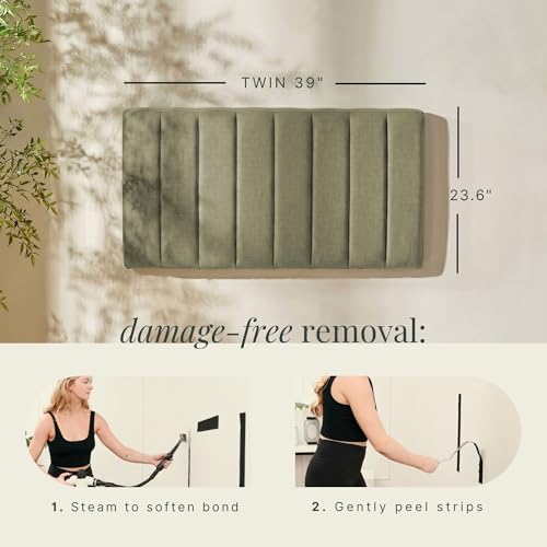 Nestl Upholstered Twin Headboard - Easy Assemble Channel Stitched Headboard Twin Size - Wall Mounted Headboards with 3D Soundproof Wall Panels Peel & Stick Floating Headboards, Olive Green - color: 07-olive Green, size: Twin