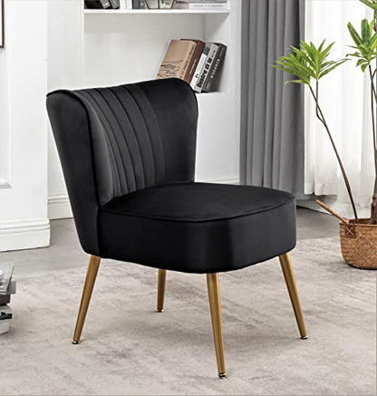 Container Furniture Direct Modern Velvet Accent Chair for Living Room, Bedroom, or Entryway, Stylish and Comfortable Armless Design with Metal Legs, Black - color: Black