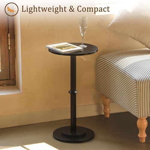 MaxSmeo Drink Table, Small Side Table for Small Spaces, Modern Round End Table with Fluted Wood Leg, Black - color: Black