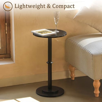 MaxSmeo Drink Table, Small Side Table for Small Spaces, Modern Round End Table with Fluted Wood Leg, Black - color: Black