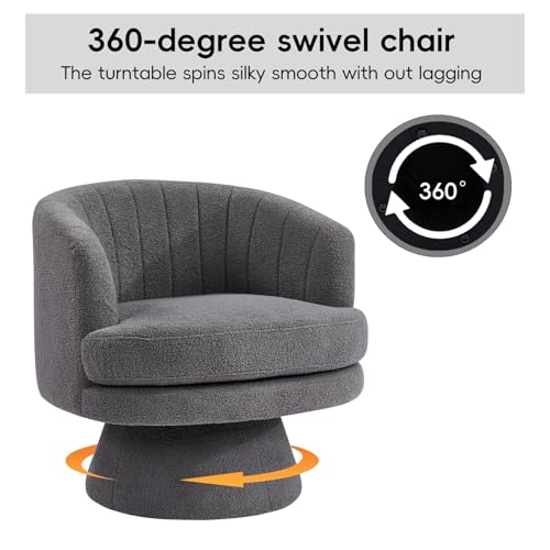 Swivel Accent Chair with Armrest, Modern 360 Degree Swivel Barrel Chair with Curve Back and Soft Cushion,Comfy Round Sherpa Teddy Armchair Single Sofa for Living Room,Bedroom, Dark Grey - color: Dark Grey