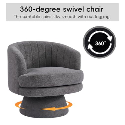 Swivel Accent Chair with Armrest, Modern 360 Degree Swivel Barrel Chair with Curve Back and Soft Cushion,Comfy Round Sherpa Teddy Armchair Single Sofa for Living Room,Bedroom, Dark Grey - color: Dark Grey