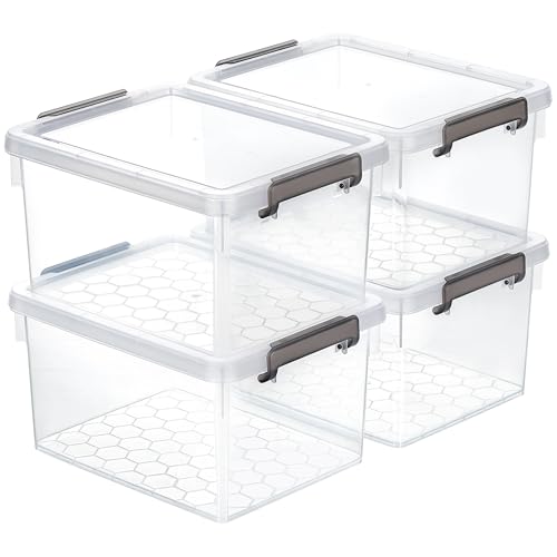 Citylife 22.2Qt Ultra-Thick (3.82mm) Clear Plastic Storage Bins with Lids, 4-Pack Stackable Straight-Wall Closet Organizers with Honeycomb Base & Pinch-Free Latches for Garage, Clothes & Holiday Decor - size: 22.2 QT, style: 4 Pack