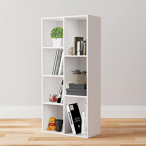Amazon Basics 7 Cube Organizer Bookcase, Storage Shelf for Home and Office, Display Storage Organizer, Sturdy with Easy Assembly, 9.25"D x 19.49"W x 41.73"H, White - color: White, size: 9.3 D x 19.5 W x 41.8 H in