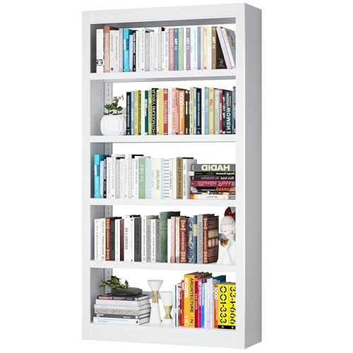 VASAAOSD Metal Bookshelf - Adjustable White Bookcase, 5 Tier Book Shelf | Heavy Duty Sturdy Book Case, Modern Bookshelves and Bookcases for Home Office, Living Room, Bedroom, Library(69" H) - color: White, size: 69" H