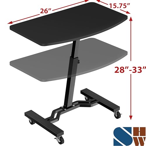 SHW Mobile Height Adjustable Laptop Rolling Cart w/Lockable Wheels, Black | Height Adjustable from 28" to 33"