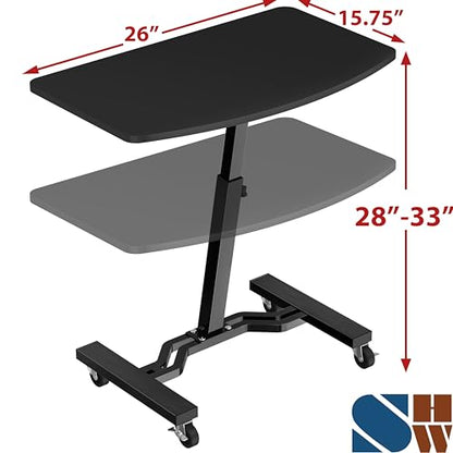 SHW Mobile Height Adjustable Laptop Rolling Cart w/Lockable Wheels, Black | Height Adjustable from 28" to 33"