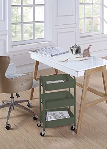 SunnyPoint 3-Tier Delicate Compact Rolling Metal Storage Organizer - Mobile Utility Cart Kitchen/Under Desk Cart with Caster Wheels - Army (15.35" X 10.24" X 26.8"H) - color: Army