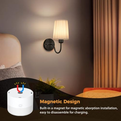 Battery Operated Wall Sconce Set of 2, Rechargeable Wall Sconces with 10000mAh Dimming Magnetic Bulb, Wireless Battery Powered Wall Lights with Pleated for Bedroom Living Room Gallery Hallway,Black - color: Black-White