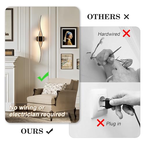 KARTOOSH Wireless Wall Sconces Set of 2, Dimmable LED Sconce with Remote | Battery Operated Wall Sconce with 3 CCT Night-Light Timer Memory Modern Wall Sconces for Living Room, Hallway, Bedroom - color: Black, size: 39.3 Inches (2 pack)