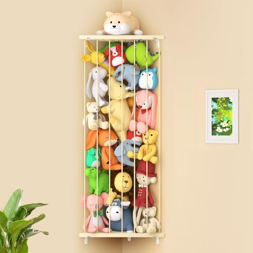 Stuffed Animal Storage Shelf Organizer(Patented) - Corner Stuffed Animal Holder Length Adjustable - Wall Plush Storage for Nursery Playroom Bedroom Kids Room (Beige, Standard) - color: Beige, size: Standard