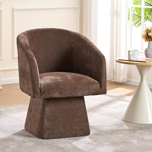 Swivel Modern Accent Chair,Luxury Fabric Upholstered Makeup Chair Comfy Barrel Chair with No Wheels,360°Rotating Vanity Armchair for Living Room Bedroom Office(Brown) - color: Brown, size: Set of 1