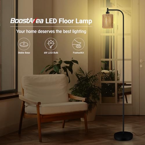 Industrial Floor Lamp, Standing Lamp with Lampshade, 6W LED Bulb Included, Modern Floor Lamp with Foot Switch, Bright LED Lamp for Living Room and Bedroom, Office - color: Black-W