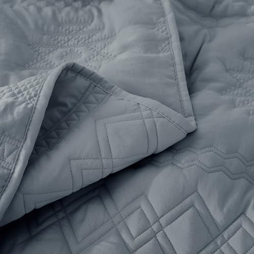 WDCOZY Boho Blue Grey Twin Quilt Size Bedding Sets with 1 Pillow Sham, Farmhouse Lightweight Soft Bedspread Coverlet for All Season, 2 Pieces, 68x90 inches - color: Boho-blue Grey, size: Twin
