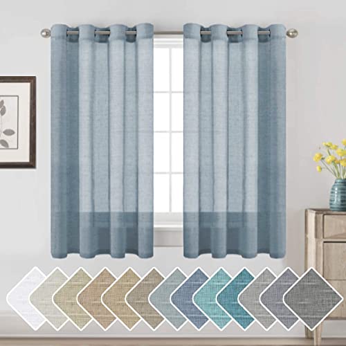 H.VERSAILTEX Linen Curtains Nickel Grommet Natural Linen Semi-Sheer Curtains 2 Panels Privacy Added Premium Soft Rich Material Drapes for Bedroom/Living Room - 52x54 - Inch - Denim - color: Denim, size: 52"W x 54"L (Pack of 2)