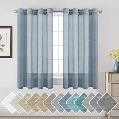 H.VERSAILTEX Linen Curtains Nickel Grommet Natural Linen Semi-Sheer Curtains 2 Panels Privacy Added Premium Soft Rich Material Drapes for Bedroom/Living Room - 52x54 - Inch - Denim - color: Denim, size: 52"W x 54"L (Pack of 2)