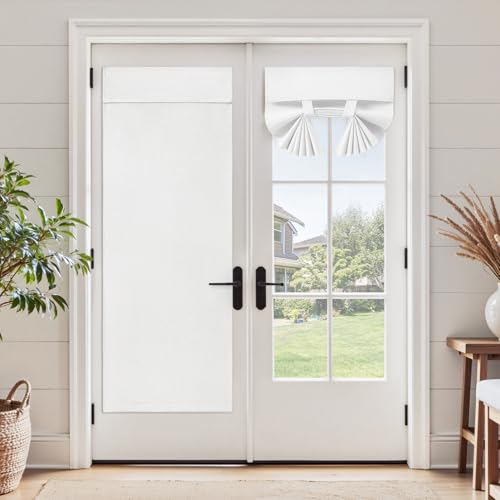 HOMEIDEAS 100% White Linen Blackout French Door Curtains, Privacy Door Window Curtains, 34 X 68 Inch Room Darkening Blinds, Thermal Insulated Shades for Bedroom, 1 Panel - color: White, size: 34"W x 68"L (Pack of 1)