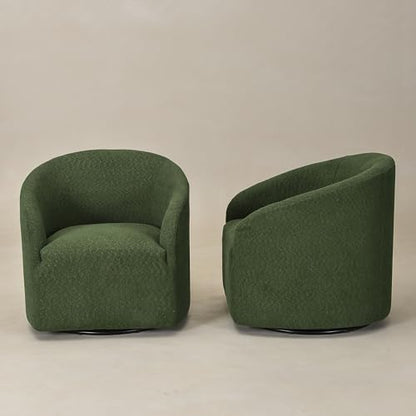 KINWELL 32" Wide Modern Boucle Swivel Barrel Chairs Set of 2, No Assembly Round Upholstered Swivel Accent Armchairs for Living Room, Bedroom (Green) - color: Green, style: Set of 2