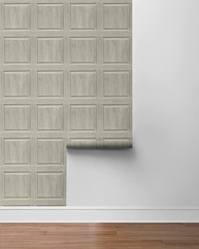 NextWall Washed Faux Panel Peel and Stick Wallpaper (Warm Pewter) - color: Warm Pewter