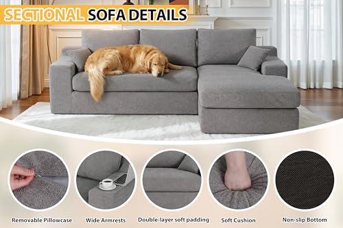 101'' Modular Sectional Sofa, Cloud Sectional Couches for Living Room, Comfy Boneless Couch with Deep Seat, Modern L-Shape Sofa with Chaise, No Assembly Required (Grey, Right Facing Chaise) - color: Velvet Grey, size: 101''Right Facing