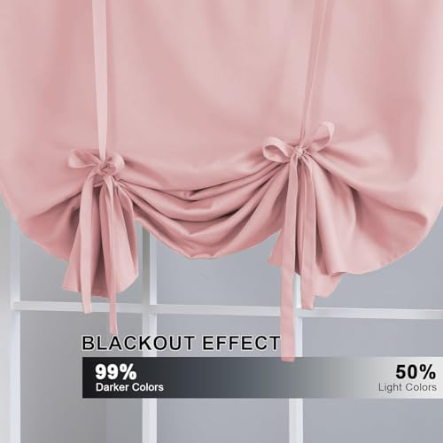 H.VERSAILTEX Blackout Tie Up Curtain Thermal Insulated Window Shade Light Blocking Balloon Roman Shade Bathroom Adjustable Rod Pocket Panel for Small Window,42" Wide by 63" Long,Baby Pink - color: Baby Pink