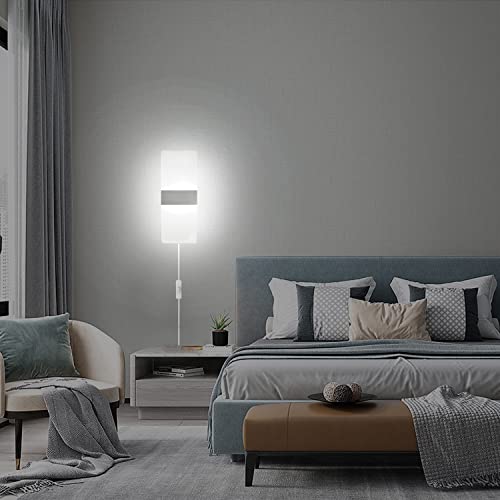 KICAAO Modern Wall Sconce, Plug in 10W 6000K Cool White(1 Pack) | Acrylic Wall Lights with 6FT/180cm Plug in Cord and On/Off Switch on The Cord (1 Pack) - color: 1 Pack
