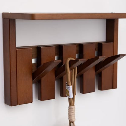 Wooden Coat Rack Wall Mount with Shelf, Heavy Duty Entryway Organizer with 4 Hooks,Coat Hooks Hanger for Coats, Hats, Bags & Towels, Walnut Wall Hanger for Hallway, Bedroom, Kitchen (4 Hooks) - size: 4 Hooks