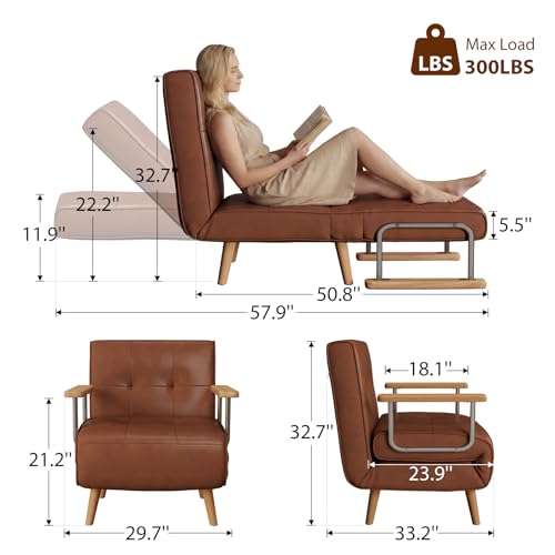 SUIYIMU Folding Chair Bed, 3-in-1 Convertible Sleeper Chair Bed (Natural Wood-Faux Leather) - color: Natural Wood-tone Leather