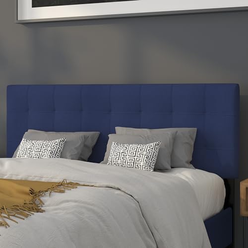 EMMA + OLIVER Navy Queen Quilted Tufted Headboard | Adjustable Bed Rail Slots, Fabric Upholstered - color: Navy, size: Queen