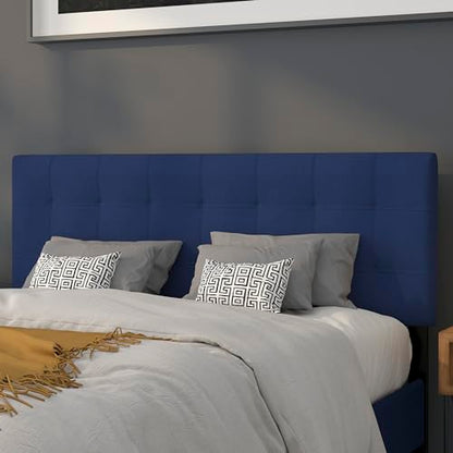 Quilted Tufted Upholstered Queen Size Headboard in Navy Fabric - color: Navy, size: Queen
