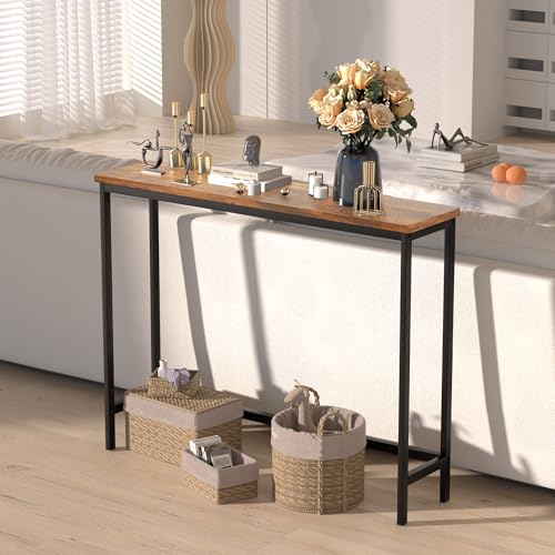 VASMIA Console Table, Entryway Table, Narrow Sofa Table, 39" Hallway Table for Entryway, Living Room, Bedroom, Foyer, Rustic Brown and Black - color: Rustic Brown+black, size: 9.44"D x 39.37"W x 29.52"H