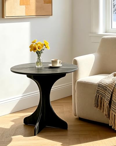 24in Large Round Side Table, Modern Minimalist Accent End Table with Curved Tripod Base, Compact Round Sofa Side Table, Easy Assembly Coffee Table for Living Room Bedroom Balcony-Gray Oak - color: 24in-grey