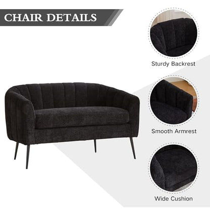 Chifee & Vingol Black Loveseat Sofa 50.2'' Wide Upholstered Loveseat Accent Couch with Metal Legs Modern 2-Seater Sofa for Living Rooms Bedroom Apartment Office,Black - color: S3055-black