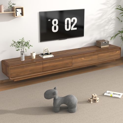 chartustriable 94.5" Minimalist Floating TV Stand for TVs up to 100 Inches, Modern Wall Mounted Media Console with 2 Drawers, Entertainment Center for Living Room, Brown - color: Brown, size: 94.5 Inch