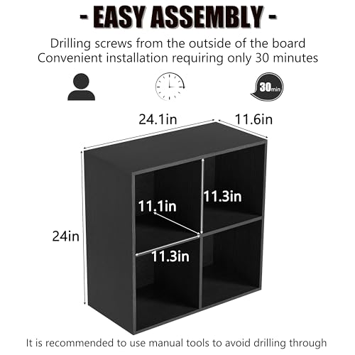 Wooden 4 Cube Storage Organizer with Closed Back Panel,White Cube Shelf Cubby Storage Organizers with Compartments for Living,Bookshelf,Organizers Easy to Install (Black, 4 Cube) - color: Black, size: 4 Cube-11in