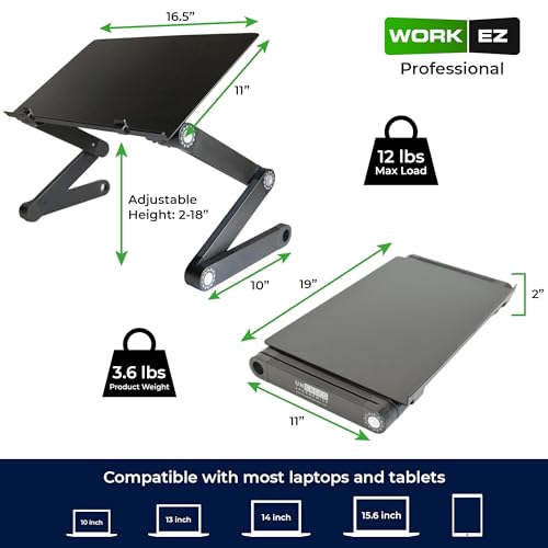 WorkEZ Adjustable Laptop Stand for Desk, Adjustable Height Laptop Stand, Ergonomic Foldable Portable PC Holder, Computer Riser, Home Office Supplies